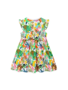 Robe sans manches pour filles avec volants et imprimé animal tropical coloré sur blanc