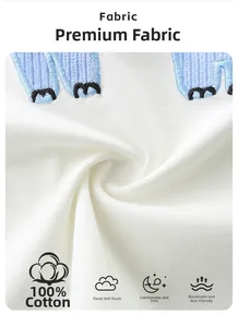 Macro detail of soft 100% cotton fabric with light blue embroidery on white garment