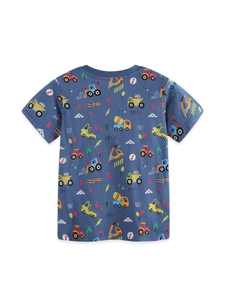 Maglietta da Ragazzo in 100% Cotone a Maniche Corte Con Stampa di Veicoli da Cantiere Escavatore Girocollo Estate Casual per Bambini