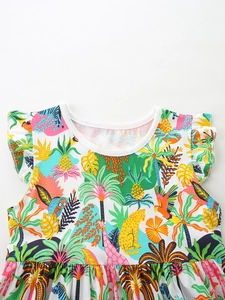 Robe d'été pour fille avec imprimé animal tropical et manches volantées en coton doux