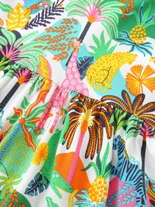 Robe pour fille en coton doux à imprimé tropical avec motifs de girafes et de léopards