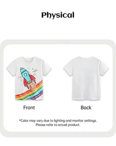Vue avant et arrière du t-shirt blanc en coton pour enfants avec imprimé de l'espace