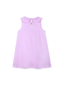 Robe sans manches pour filles en coton lavande avec col à volants élégant et coupe trapèze