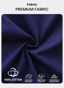 Detailed macro view of dark blue 100% cotton knit fabric showing soft breathable texture