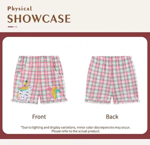 Détails du short en coton à carreaux roses pour fille avec broderie licorne et volants