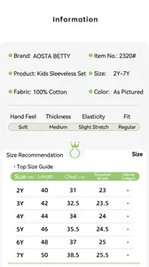 Guide des tailles détaillé pour ensemble coton garçon avec mesures de 2 à 7 ans