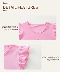 Details des rosa Mädchen T-Shirts mit Rundhalsausschnitt und Rüschenärmeln