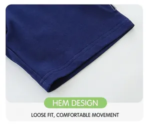 Macro shot of navy knit shorts hem with durable double-needle stitching detail