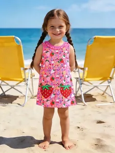 Robe de Princesse sans Manches à Imprimé Fraise pour Bébé Fille Robe en Coton à Volants Rose