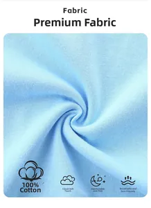 Close-up of soft 100% cotton light blue knitted fabric with breathable and skin-friendly texture