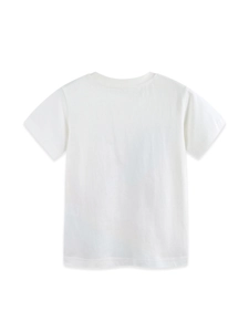 Vue arrière du t-shirt blanc pour enfants en coton pur avec col rond et finitions