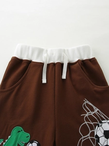 Short en maille de coton pour garçons avec broderie dinosaure et taille à cordon