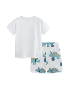 Kids summer cotton set with white short sleeve T-shirt and dinosaur print shorts