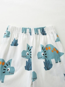 Kids cotton shorts with elastic waistband and blue dinosaur print patterns