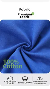 Macro view of blue 100% cotton fabric showing soft knit texture and breathability