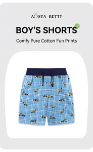 Détail du short en coton pour garçon avec motifs d'excavatrices et taille élastiquée