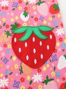 Robe de princesse rose pour filles en coton avec imprimé fraise et broderie détaillée
