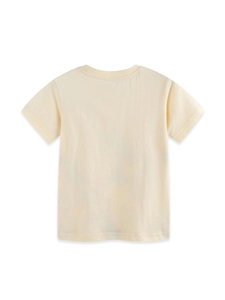 Vue arrière d'un t-shirt en coton crème pour filles avec un col rond classique