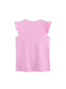 Rosa ärmelloses Sommer-T-Shirt für Mädchen mit Rüschenärmeln und Rundhalsausschnitt