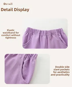 Vue détaillée du short décontracté violet pour fille avec taille élastique et poches