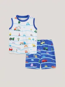 Ensemble d'été pour garçon en tricot de coton, débardeur et short avec motifs de travaux