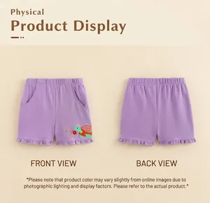 Vues détaillées avant et arrière du short violet pour fille avec broderie tortue fleurie