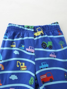 Short en coton bleu marine pour garçon avec imprimés véhicules colorés et taille élastique