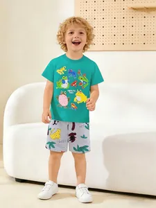 Boys Cotton Short Sleeve T-Shirt And Shorts Outfit Cartoon Frog Luminous Printed Animal Pattern Summer Casual Kids Set