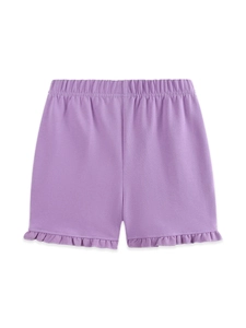 Short décontracté violet clair pour fille avec taille élastique et ourlet à volants