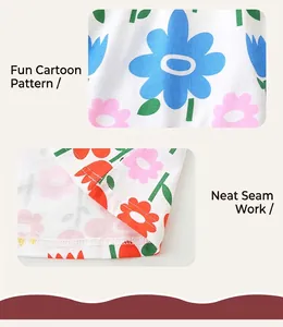 Close-up of vibrant floral print and neat hem stitching on a girls cotton summer dress