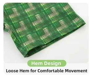 Detail of green plaid shorts hem showing high-quality stitching and breathable fabric