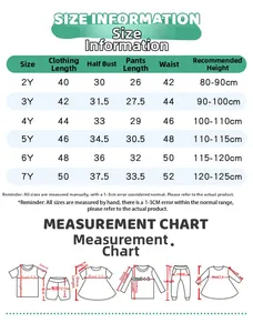 Detailed size chart for children cotton summer sets covering sizes 2Y to 7Y with measurements