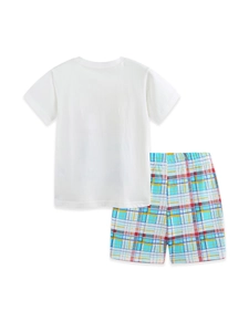 Ensemble d'été pour garçons avec T-shirt blanc et short à carreaux multicolores