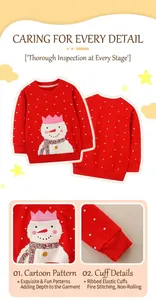 Détails du sweat-shirt rouge pour filles avec motif bonhomme de neige et pois blancs
