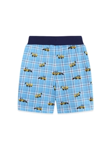 Short en coton bleu pour garçons avec imprimé de tracteur jaune et taille élastique