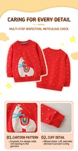 Detail of red alpaca embroidery and ribbed cuffs on kids long sleeve sweatshirt
