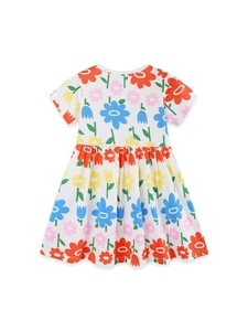 Girls short sleeve white floral dress with colorful flower prints for summer style