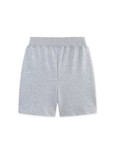 Light gray melange knit shorts for boys with elastic ribbed waistband and casual straight cut
