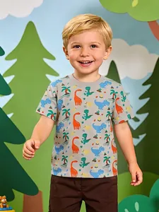 Maglietta a Maniche Corte Casual per Ragazzi Stampa Dinosauro Cotone Maglia Girocollo Top Estivo per Bambini
