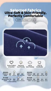 Detail view showing 100% combed cotton navy fabric texture and breathability features