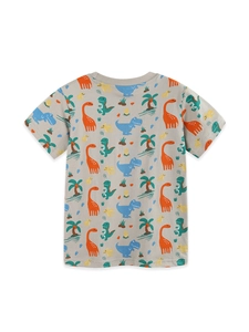 T-shirt grigia per bambini con stampe di dinosauri colorati in morbido cotone a maglia