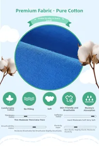 Detail of blue knitted cotton fabric showing soft texture and breathable knit structure