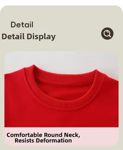 Detail showing comfortable red ribbed crew neck collar with reinforced stitching