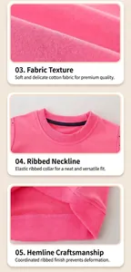 Detail view of pink girls sweatshirt featuring ribbed neckline and soft knit fabric texture