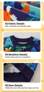 Detail of toddler sweatshirt showing ribbed crewneck, soft cotton fabric and forest print