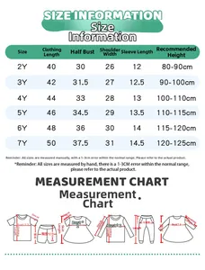 Detailed size chart for girls' cotton T-shirt with measurements for ages 2Y to 7Y