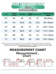 Detailed size chart for girls summer princess dress with measurements from 2Y to 7Y