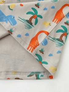 T-shirt per bambini in cotone con stampa di dinosauri e dettagli di cucitura fini
