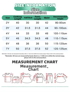 Size guide table for boys rocket embroidery short sleeve and plaid shorts clothing set