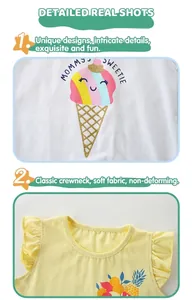 Dettagli di t-shirt in cotone con stampa gelato e maniche a volant per bambine